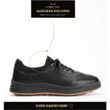 Fame Step Hakiki Deri Erkek Yürüyüş Ayakkabısı Casual Comfort Streç Yapı Bağcıksız Kullanım Ortopedik Günlük Rahat Taban Siyah Sneaker Napoli