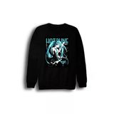 Fame-Stoned Hatsune Miku Anime Baskılı Unisex %100 Pamuk Siyah Kapüşonlu Bisiklet Yaka Sweatshirt