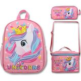 Famebag Famebagli Unicorn Anaokulu Çantası Beslenme Kalem Çantası Seti - Fuşya - Pembe