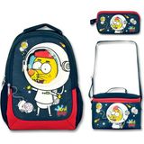 Famebag Kral Şakir Astronot Ilk ve Ortaöğretim Okul Çantası Beslenme Çantası ve Kalem Çantası Seti - Lacivert