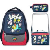 Famebag Kral Şakir Space Ilk ve Ortaöğretim Okul Çantası Beslenme Çantası ve Kalem Çantası Seti - Antrasit - Mavi