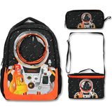 Famebag-Ümit Çanta Lisanslı Erkek Astronot Okul Sırt Çantası Seti - Beslenme ve Kalemlik Çantası Siyah Renkli