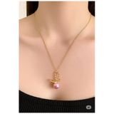 Famemus Accessory Gold Renkli Zarif Zincirli Pembe İnci Taşlı Kolye