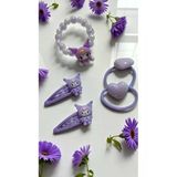 Famemus Accessory Kız Çocuk Sevimli Karakterli Mor Toka Ve Saç Lastiği Seti 5'Lü