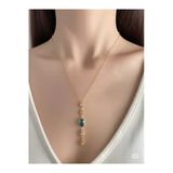 Famemus Accessory Mavi Topaz & Kristal Damla Uzun Kolye