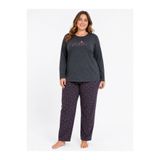 FAMES PİJAMA Büyük Beden Kadın Mevsimlik Uzun Kol Awesome Antrasit Pijama Takımı