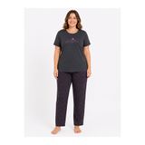 FAMES PİJAMA Büyük Beden Kadın Yazlık Kısa Kol Awesome Antrasit Pijama Takımı