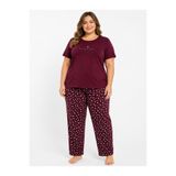 FAMES PİJAMA Büyük Beden Kadın Yazlık Kısa Kol Awesome Bordo Pijama Takımı