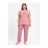 FAMES PİJAMA Büyük Beden Kadın Yazlık Kısa Kol Awesome Pembe Pijama Takımı