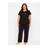 FAMES PİJAMA Büyük Beden Kadın Yazlık Kısa Kol Awesome Siyah Pijama Takımı