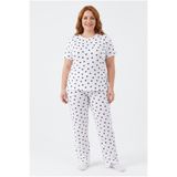 FAMES PİJAMA Büyük Beden Yazlık Kadın Kalp Desen Beyaz Pijama Takımı