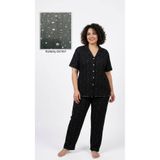 FAMES PİJAMA Kadın Büyük Beden Pointel Siyah Düğmeli Yıldız Desenli Pijama Takımı