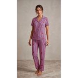 FAMES PİJAMA Kadın Kısa Kol Pembe Çizgili Yazlık Düğmeli Pijama Takımı