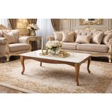 Fami Home | Lina Avangard Orta Sehpa Krem Tabla Ceviz Ayak Modern Salon Sehpası - Krem-Ceviz