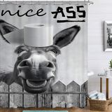 Famiffty Komik Eşek Duş Perdesi 72G x 182 cm Çiftlik Evi Sevimli Hayvan Rustik Ülke Siyah Beyaz Ahşap Plakalar Batı Kırsal Baskı Banyo Aksesuar Seti Dekor Su Geçirmez Kumaş 12 Plastik Kanca