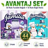 Familia Avantaj Set Plus Tuvalet Kağıdı 32 Li Rulo Sihirli Çiçekler+12 Li Rulo Havlu Penguen Turkuaz