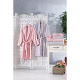 Family Nakisli Pembe & Lila Aile Bornoz Seti 6 Parca Ceyizlik Kadin Erkek Bornoz Banyo Havlu Takimi