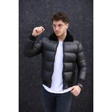 Famoda Erkek Siyah Şişme Parlak Deri Mont Regular Fit Kapüşonlu Yaka ile Günlük Kullanım için İdeal - 4XL