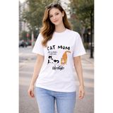 FANA Cat Mom Baskılı Kadın Tişört - Kedi Annelerine Özel %100 Pamuk Bol Kesim Kedi Severler İçin T-Shirt