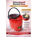Fanatik 12 LT Sıkmalı Mop Kovası, Sıkma Aparatlı Yuvarlak Temizlik Kovası, Kırmızı