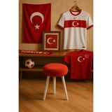 Fanatik Welsoft Kumaş Gürgen Ahşap 3 Ayaklı Konforlu Modern Taraftar Taburesi Fan Pufu Takım Oturağı - Kırmızı - Beyaz