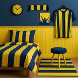 Fanatik Welsoft Kumaş Gürgen Ahşap 3 Ayaklı Konforlu Modern Taraftar Taburesi Fan Pufu Takım Oturağı - Sarı - Lacivert