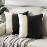 Fancy Homi 2 Paket Siyah Dekoratif Kırlent Kılıfları 45x45 cm Oturma Odası Kanepe Yatağı için, Siyah Beyaz Kadife Yama İşi Altın Deri, Lüks Modern Ev Dekoru, Accent Yastık Kılıfı 45x45 cm