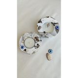 Fancyagnes El Yapımı Taş Tozu Kase Mumluk ve Mum 2li Set - Beyaz - Siyah