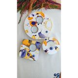 Fancyagnes El Yapımı Taş Tozu Mumluk 3lü Set - Beyaz - Turuncu