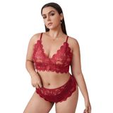 Fancy&Dancy Kadın Dantel Battal Boy İç Çamaşır Takımı - 2 Parça Büyük Beden Sütyen ve Külot Takımı - 6100 (Bordo, Large)