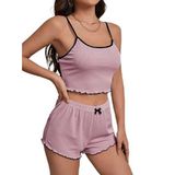 Fancy&Dancy Kadın Kaşkorse Kumaş Pembe Pijama Takımı 006 (Pembe, Large)
