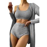 Fancy&Dancy Kadın Kaşkorse Kumaş Yüksek Bel İç Çamaşır Takımı - 2 Parça Sütyen Külot Takımı - 50100 (Gri, Large)