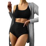 Fancy&Dancy Kadın Kaşkorse Kumaş Yüksek Bel İç Çamaşır Takımı - 2 Parça Sütyen Külot Takımı - 50100 (Siyah, Large)