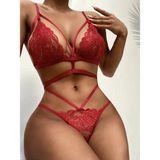 Fancy&Dancy Kadın Lastik Detaylı Sütyen Külot Bralet Takımı - Kırmızı Dantel İç Çamaşırı - 5500 - Kırmızı - Kırmızı