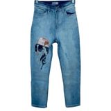 FancyKids Kız Çocuk Kot Pantolon Baskılı Denim Kumaş Jean (Denim Mavi, 13-14 Yaş)
