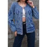 FancyWorld Etnik Desen Pul Payet İşlemeli Kot Denim Vintage Ceket