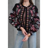 FancyWorld Siyah Desenli Nakış İşlemeli Mevsimlik Ceket (4 Mevsim Giyilir)