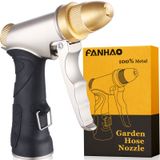FANHAO Bahçe hortumu başlığı, %100 ağır hizmet tipi metal püskürtme başlığı, yüksek basınçlı su başlığı, bahçe, araba yıkama ve evcil hayvan duş için 4 desenli - tam pirinç başlık + ABS kaymaz sap