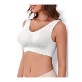 fanilam Kadın Toparlayıcı Dikişsiz Büstiyer - 3 Boyutlu Esnek Yapılı Dikişsiz Rahat Spor Beyaz S/M