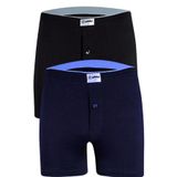 fanilam Yıldız Erkek%100 Pamuk Penye Boxer 2'li -Düğmeli Rahat Kesim Nefes Alan Kumaş Siyah+Lacivert XL