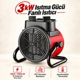 Fanlı Isıtıcı 3 Kw 3000 W Ptc Seramik Elektrikli Termostatlı 2 Kademeli Endüstriyel Isıtıcı Atölye Garaj