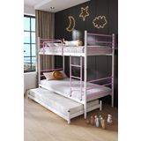 FANO Trend Yavrulu Ranza 90x200 Yatak Uyumlu 3 Kişilik Açık Pembe Metal Ranza Karyola