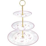 Fanquare 3 Katlı Pasta Standı, Pembe Çiçekli Porselen Stand