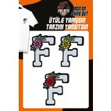 Fantastıc Arma Ütü Ile Yapışan Dokuma Arma Seti Patch Yama Çiçekli Harfler Modeli F Harfi 3 Adet