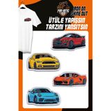FANTASTIC ARMA Ütüyle Yapışan Renkli Spor Arabalar Dokuma Arma Seti (4'lü Paket) – Giysi Süsleme ve Onarım Yaması
