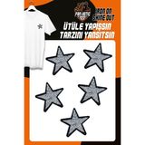 Fantastic Ütü ile Yapışan Dokuma Arma Seti Patch Yama Simli Saçaklı Yıldız Modeli (5 Adet) - Gri