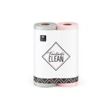 FantastiCLEAN Çok Amaçlı Rulo Mikrofiber Temizlik Bezi 30x30 60 Yapraklı Gri - Pembe(2x30’lu Paket)