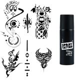 Fantastik Karizmatik Modeller Spray Tattoo Geçici Dövme Seti Dark Siyah Sprey