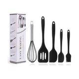 Fantastik Store 5 Parça Siyah Silikon Spatula Seti | Yanmaz, Yapışmaz ve Isıya Dayanıklı - Kestane Akaju - Option-1