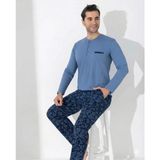 Fantastik Store Boyraz 0403 Erkek Uzun Kol Pijama Takımı - Mavi